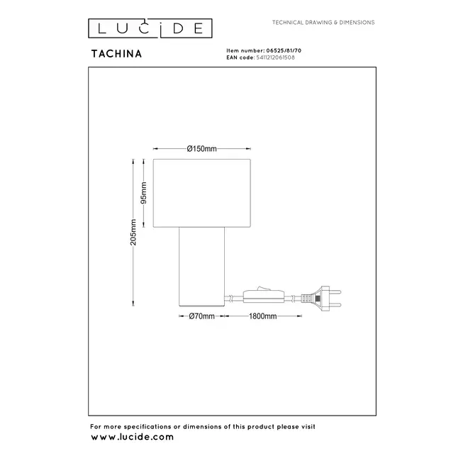 TACHINA - Lampe de table - 1xE14 - Naturel - 06525/81/70