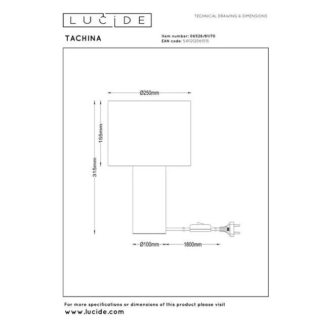 TACHINA - Lampe de table - 1xE27 - Naturel - 06526/81/70
