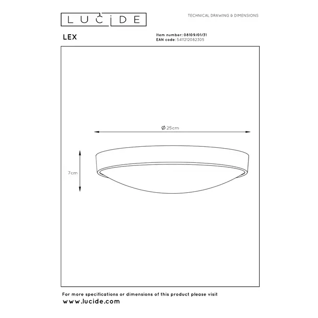 LEX - Plafonnier - Ø 25 cm - 1xE27 - Blanc - 08109/01/31