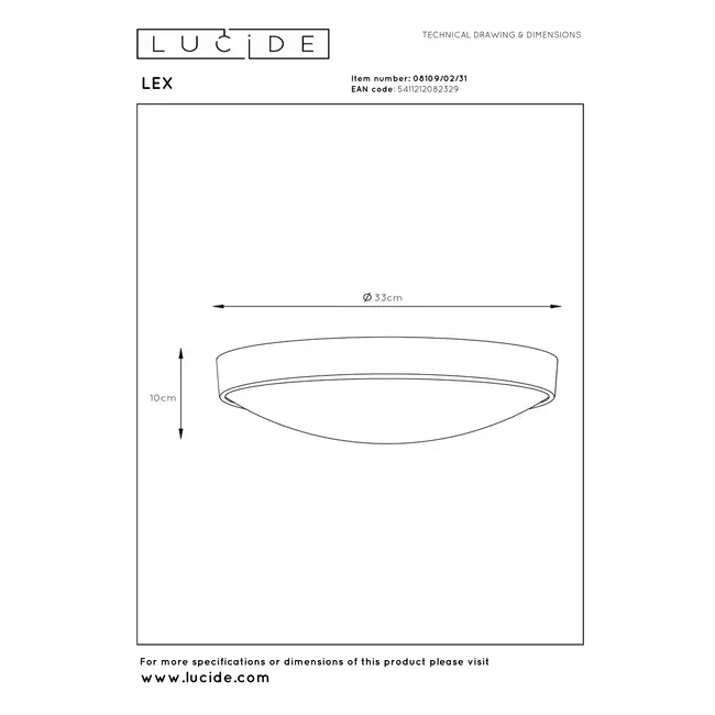 LEX - Plafonnière - Ø 33 cm - 2xE27 - Wit - 08109/02/31