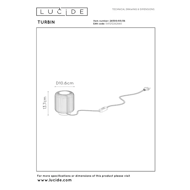 TURBIN - Lampe de table - Ø 10,6 cm - LED - 1x5W 3000K - Gris - 26500/05/36