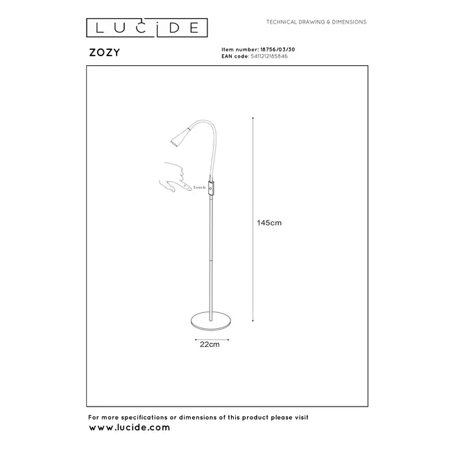 ZOZY - Leeslamp - LED 3 StepDim - 1x4W 3000K - Zwart - 18756/03/30