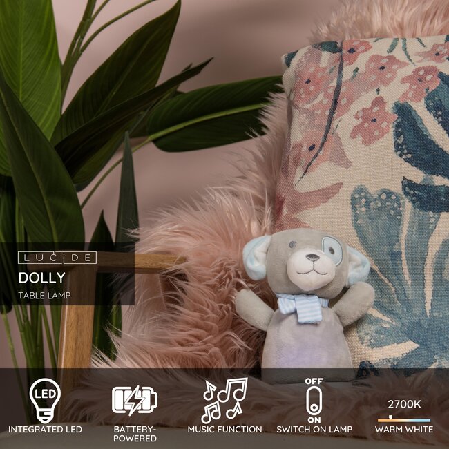 DOLLY - Lampe de table Chambre d'enfant - Piles - LED - 1x3W 2700K - Avec fonction musicale - Gris - 77500/01/36
