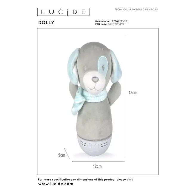 DOLLY - Lampe de table Chambre d'enfant - Piles - LED - 1x3W 2700K - Avec fonction musicale - Gris - 77500/01/36