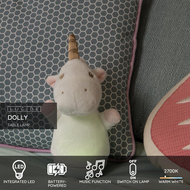 DOLLY - Lampe de table Chambre d'enfant - Piles - LED - 1x3W 2700K - Avec fonction musicale - Blanc - 77500/01/31