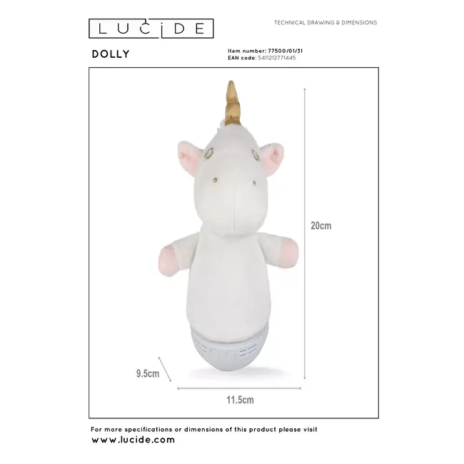 DOLLY - Tafellamp Kinderkamer - Batterijen - LED - 1x3W 2700K - Met muziekfunctie - Wit - 77500/01/31