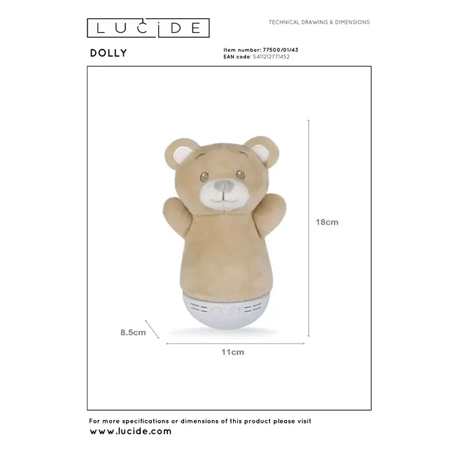 DOLLY - Lampe de table Chambre d'enfant - Piles - LED - 1x3W 2700K - Avec fonction musicale - Marron - 77500/01/43