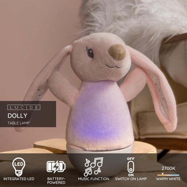 DOLLY - Lampe de table Chambre d'enfant - Piles - LED - 1x3W 2700K - Avec fonction musicale - Rose - 77500/01/66