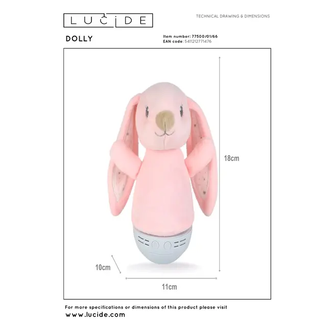 DOLLY - Tafellamp Kinderkamer - Batterijen - LED - 1x3W 2700K - Met muziekfunctie - Roze - 77500/01/66