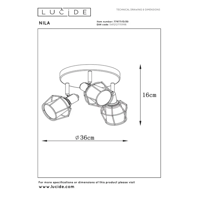 NILA - Ceiling spotlight - Ø 36 cm - 3xE14 - Black - 77977/13/30