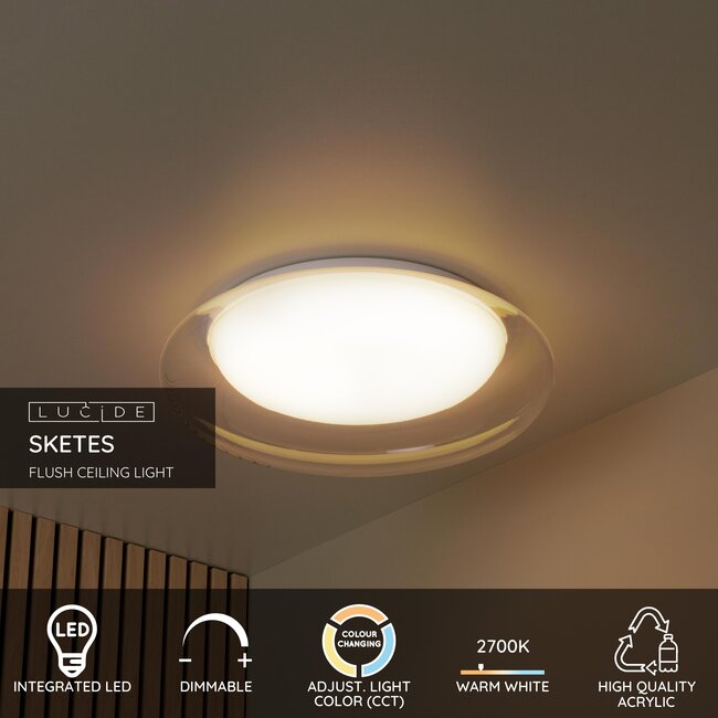 SKETES - Plafonnier - Ø 45,7 cm - LED à intensité variable - CCT - 1x24 W 2700 K/4000 K - Transparent - 78150/48/60