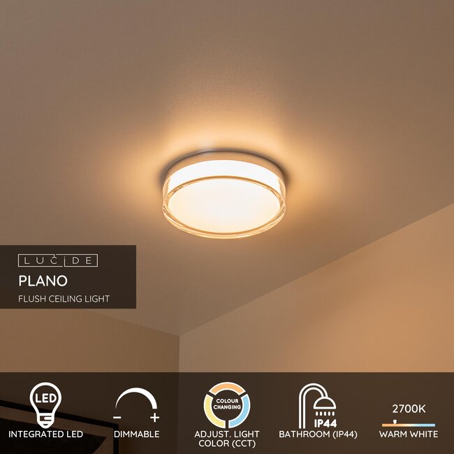PLANO - Plafonnière Badkamer - Ø 23 cm - LED Dimb. - CCT - 1x11W 2700K/4000K - IP44 - Opaal - 78151/12/61