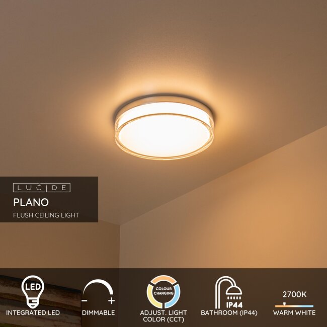 PLANO - Bathroom Ceiling Lamp - Ø 28 cm - LED Dimming. - CCT - 1x16W 2700K/4000K - IP44 - Opal - 78151/18/61