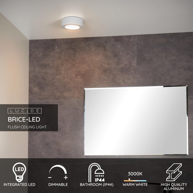 BRICE-LED - Plafonnier de salle de bain - Ø 11,7 cm - LED Dim. - 1x8W 3000K - IP44 - Blanc - 28116/11/31
