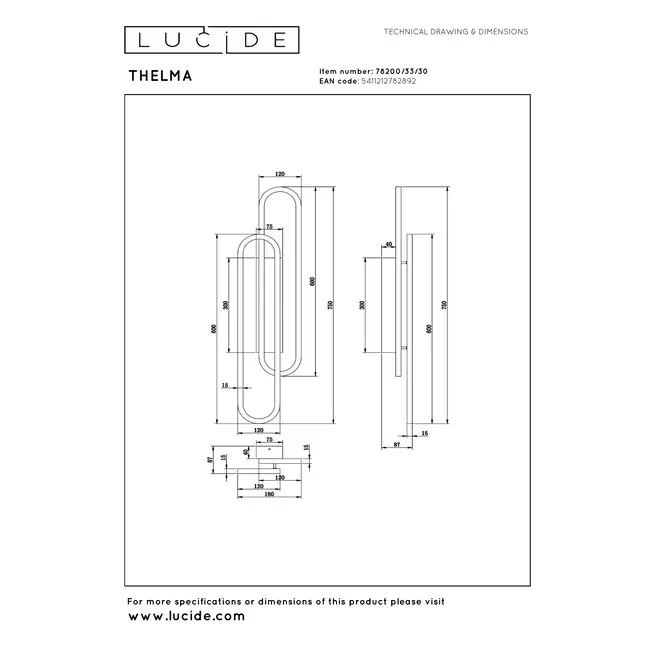 THELMA - Applique - LED Dimb. - 1x35W 2700K - Noir - 78200/33/30