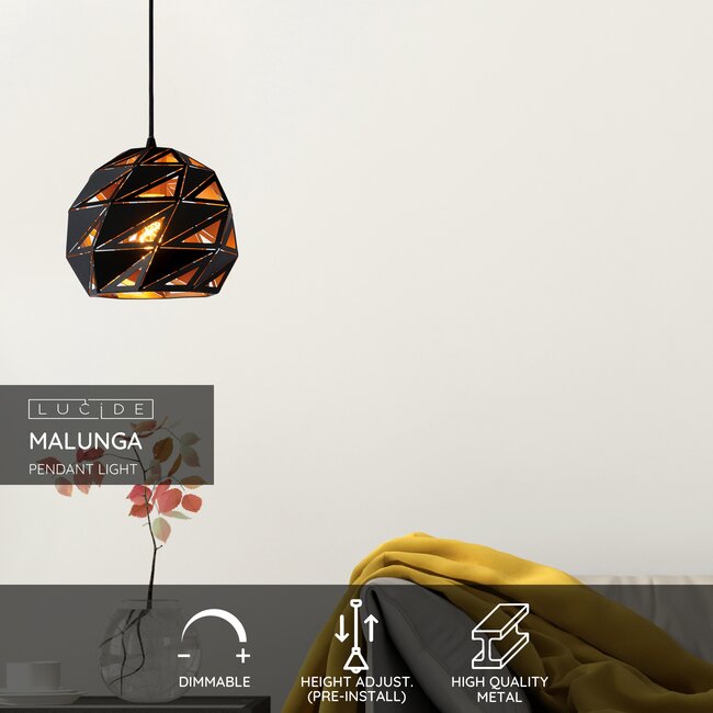 MALUNGA - Pendant lamp - Ø 25 cm - 1xE27 - Black - 21415/25/30