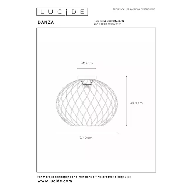 DANZA - Plafonnier - Ø 40 cm - 1xE27 - Or mat / Laiton - 21128/40/02