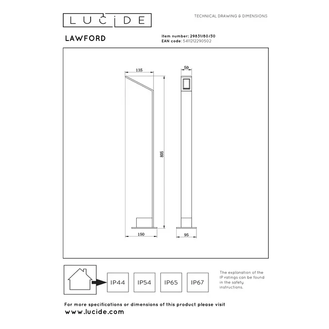 LAWFORD - Sokkellamp - LED - 1x6W 3000K - IP54 - Zwart - 29831/80/30