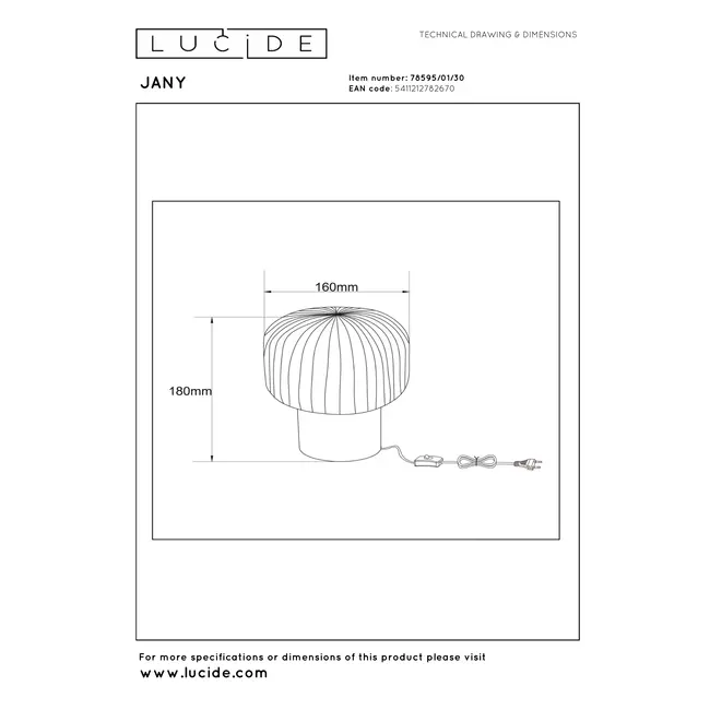 JANY - Tafellamp - Ø 16 cm - 1xE14 - Zwart - 78595/01/30