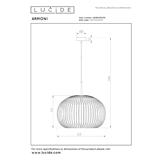 ARMONI - Suspension - Ø 52 cm - 1xE27 - Noir - 42401/52/30
