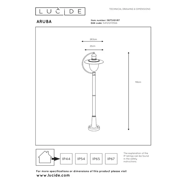 ARUBA - Lantaarnpaal - Ø 25 cm - 1xE27 - IP44 - Roest bruin - 11873/01/97