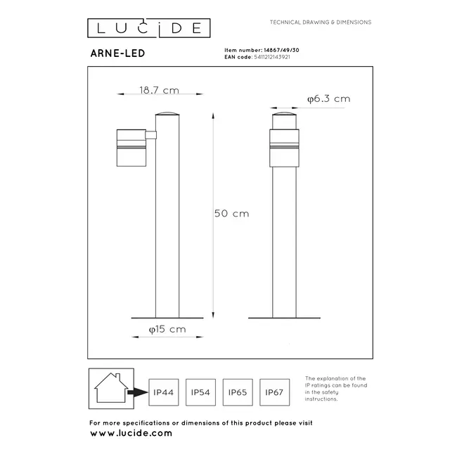 ARNE-LED - Lampadaire - Ø 6,3 cm - LED - GU10 - 1x5W 2700K - IP44 - Noir - 14867/49/30