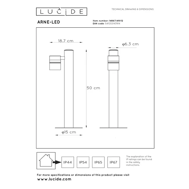ARNE-LED - Lampadaire - Ø 6,3 cm - LED - GU10 - 1x5W 2700K - IP44 - Chrome mat - 14867/49/12