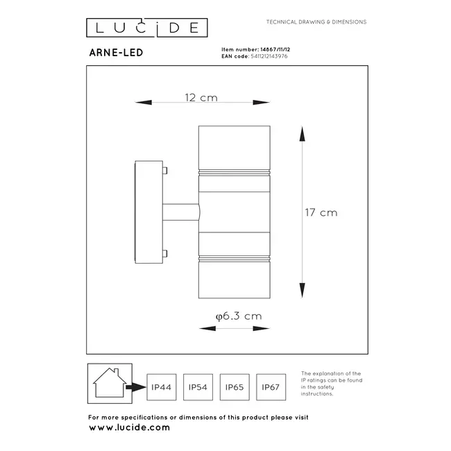 ARNE-LED - Applique murale intérieur/extérieur - Ø 6,3 cm - LED - GU10 - 2x5W 2700K - IP44 - Chrome mat - 14867/11/12