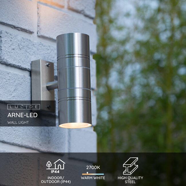 ARNE-LED - Wall lamp Indoor/Outdoor - Ø 6.3 cm - LED - GU10 - 2x5W 2700K - IP44 - Matt chrome - 14867/11/12