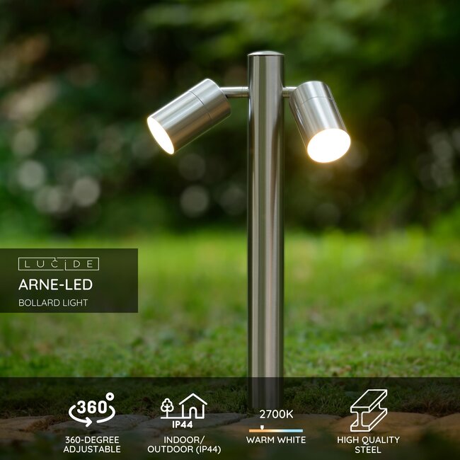 ARNE-LED - Lampadaire - Ø 6,3 cm - LED - GU10 - 2x5W 2700K - IP44 - Chrome mat - 14867/10/12