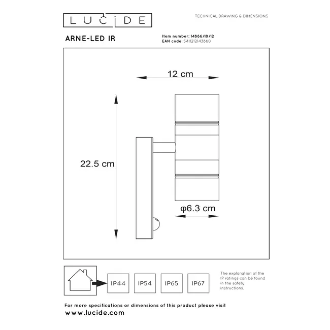 ARNE-LED IR - Wandspot / Wandlamp Binnen/Buiten - Ø 6,3 cm - LED - GU10 - 2x5W 2700K - IP44 - Beweging & dag/nacht sensor - Mat chroom - 14866/10/12