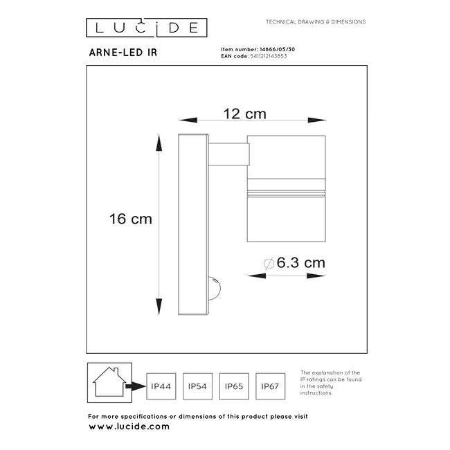 ARNE-LED IR - Wandspot / Wandlamp Binnen/Buiten - Ø 6,3 cm - LED - GU10 - 1x5W 2700K - IP44 - Beweging & dag/nacht sensor - Zwart - 14866/05/30