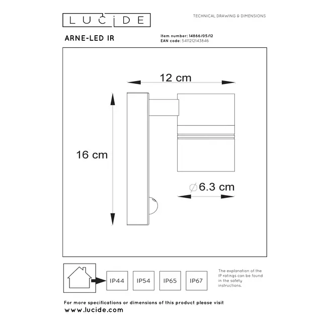 ARNE-LED IR - Wall spotlight / Wall lamp Indoor/Outdoor - Ø 6.3 cm - LED - GU10 - 1x5W 2700K - IP44 - Motion & day/night sensor - Matt chrome - 14866/05/12