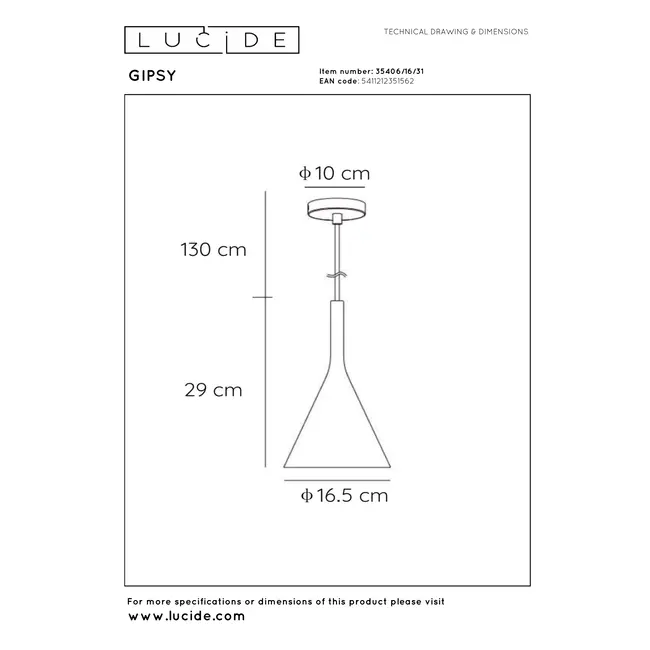 GIPSY - Suspension - Ø 16,5 cm - 1xE27 - Blanc - 35406/16/31