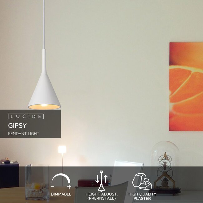 GIPSY - Hanglamp - Ø 16,5 cm - 1xE27 - Wit - 35406/16/31