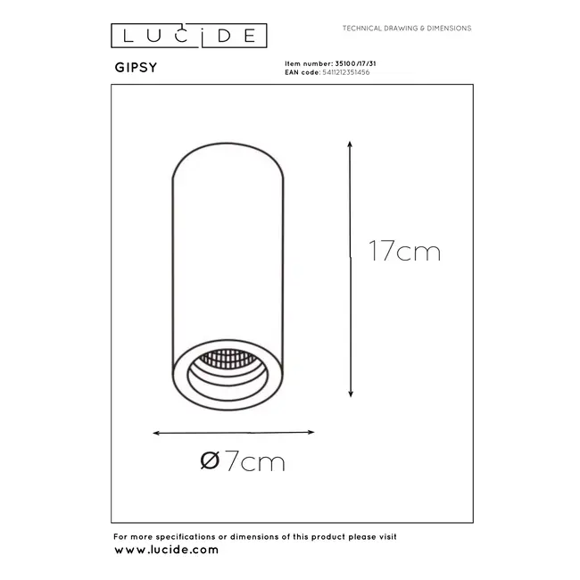 GIPSY - Spot de plafond - Ø 7 cm - 1xGU10 - Blanc - 35100/17/31