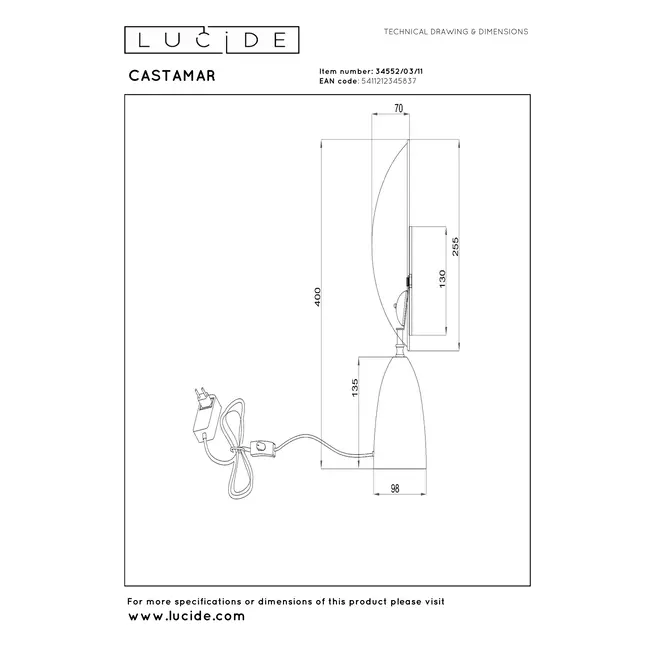 CASTAMAR - Table lamp - Ø 25.5 cm - LED - 1x8W 2100K - Chrome - 34552/03/11