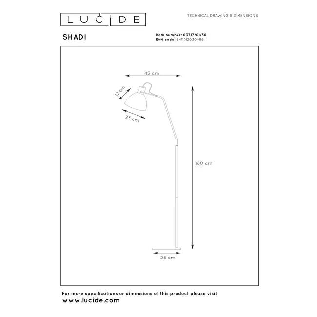 SHADI - Lampe de lecture - 1xE27 - Noir - 03717/01/30