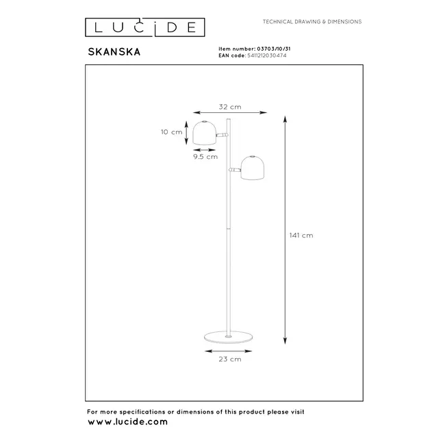 SKANSKA - Lampadaire - LED Dimb. - 2x5W 3000K - Blanc - 03703/10/31