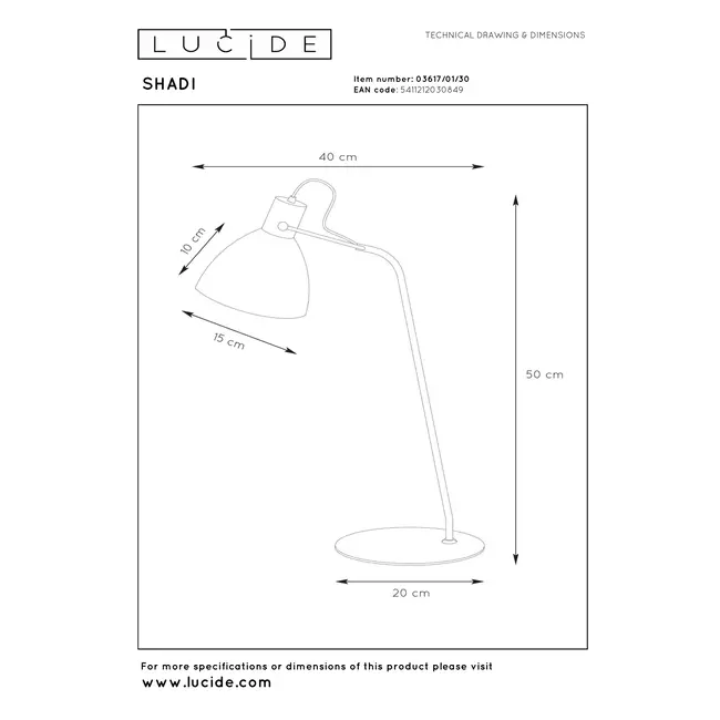 SHADI - Bureaulamp - Ø 20 cm - 1xE14 - Zwart - 03617/01/30