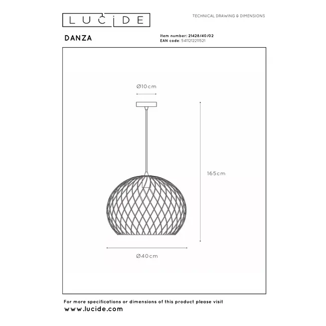 DANZA - Hanglamp - Ø 40 cm - 1xE27 - Mat Goud / Messing - 21428/40/02