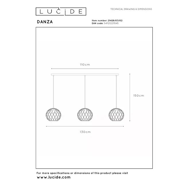 DANZA - Suspension - 3xE27 - Or mat / Laiton - 21428/03/02