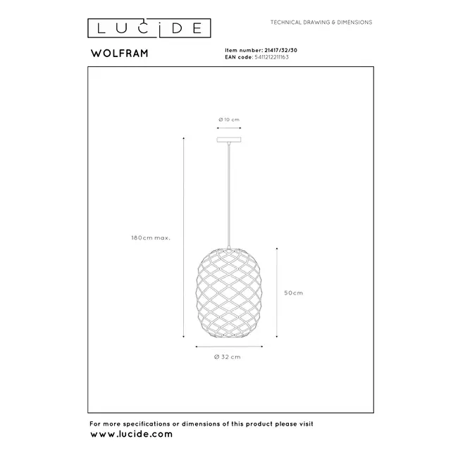 WOLFRAM - Pendant lamp - Ø 32 cm - 1xE27 - Black - 21417/32/30