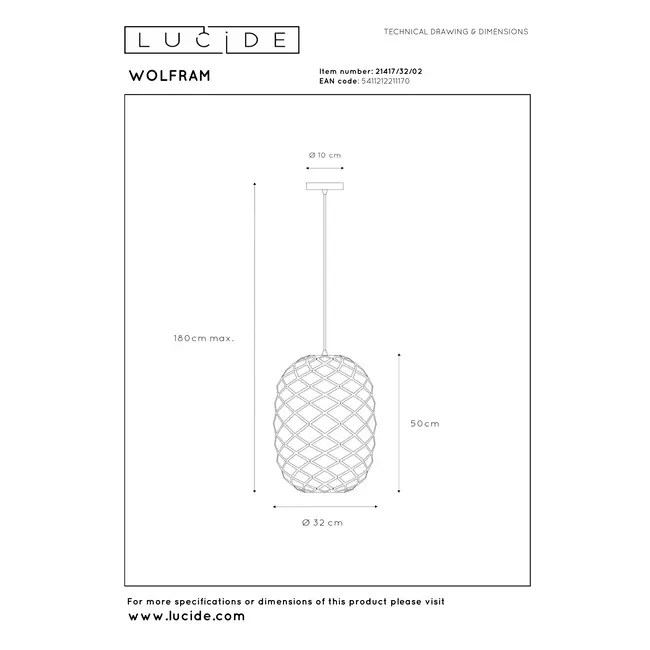 WOLFRAM - Pendant lamp - Ø 32 cm - 1xE27 - Matt Gold / Brass - 21417/32/02