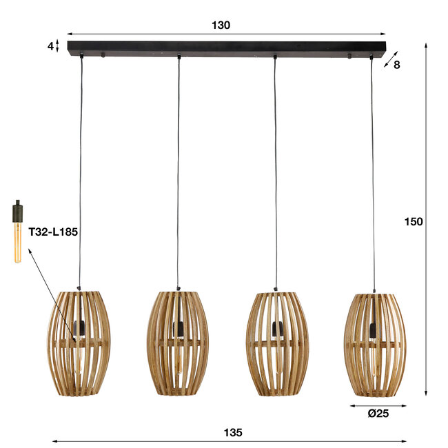 Hanglamp 4L orbit / Massief mango naturel