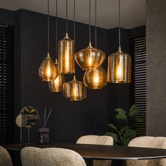 LioLights Pendant lamp 4+3 stripe glass horizontal / Amber colored glass