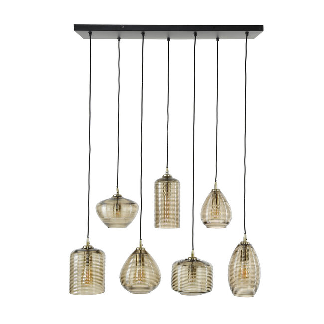 Hanglamp 4+3 stripe glass horizontal / Amberkleurig glas