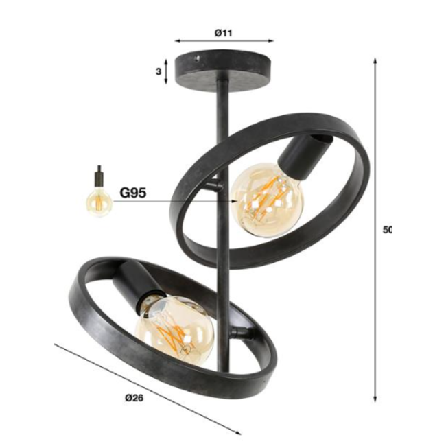 Plafondlamp 2L hover / Charcoal