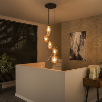 LioLights Pendant lamp 5L patch pattern stepped / Diamond glass