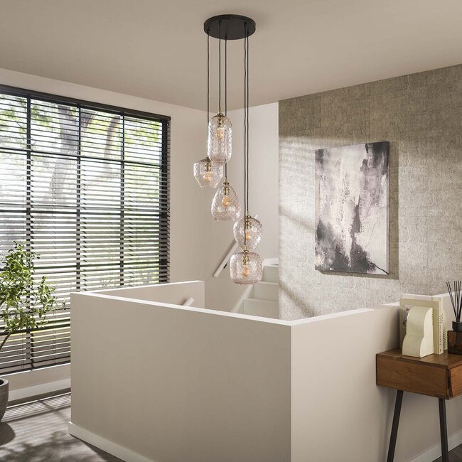 Pendant lamp 5L patch pattern stepped / Diamond glass